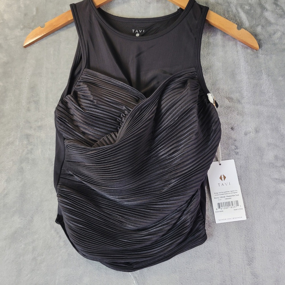 Tavi Active Pleated Bra Tank Ebony Black XS NWT Yoga Pilates Barre Sporty Active